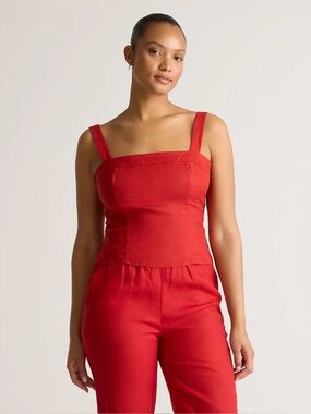 Quince Women’s 100% European Linen Fitted Tank Color: Chile Size Large #DKBIZ01